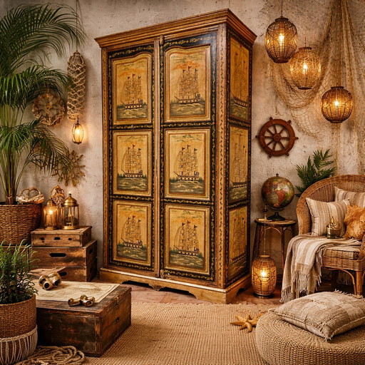 Vintage Indian sideboard (nautical/ships) bohemian/colonial/oriental wardrobe