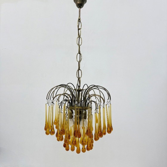 Image 1 of Mid Century Design Murano-Bernsteinglas-Tropfenleuchter, 1970er Jahre