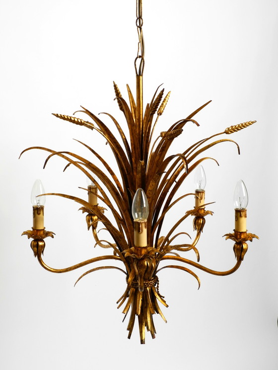 Image 1 of Beautiful Huge 1970S Gold-Plated 5-Arm Tall Metal Chandelier By Hans Kögl