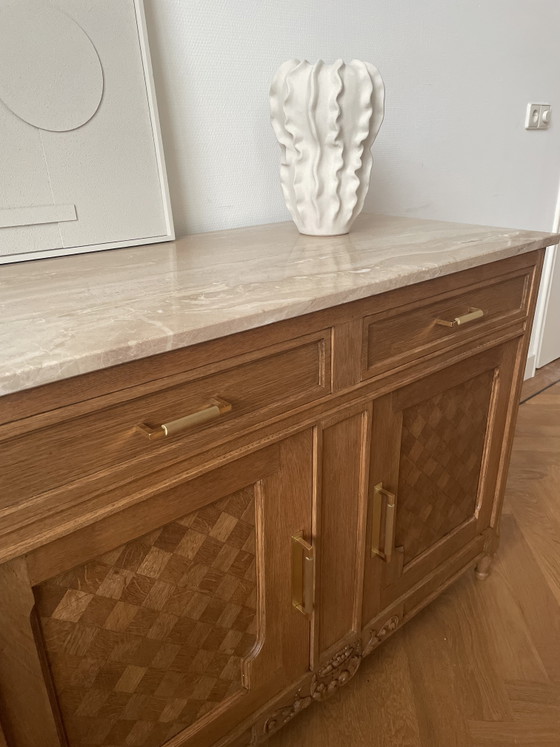 Image 1 of Vintage oak travertine sideboard
