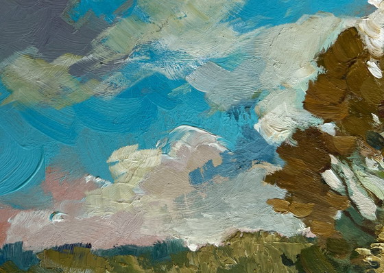 Image 1 of Original Oil Painting Summer River Landscape River along the willow