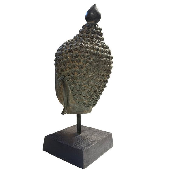 Cabeza de Buda tailandesa de bronce pesado – 39 cm – 4.3 kg Bronce de alta densidad – Estilo Sukhothai (photo 6 of 8)