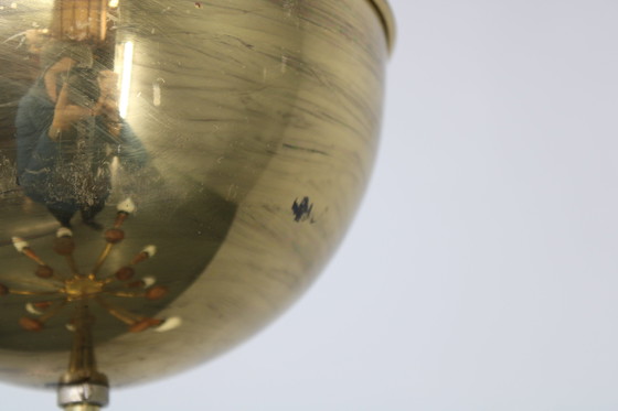 Image 1 of Lustre en laiton et teck en verre opalin Rupert Nikoll, Autriche, années 1960