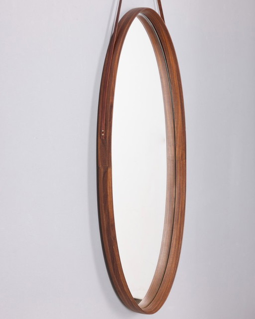 VINTAGE 1970S OVAL WALL MIRROR IN WOOD, ITALIAN DESIGN