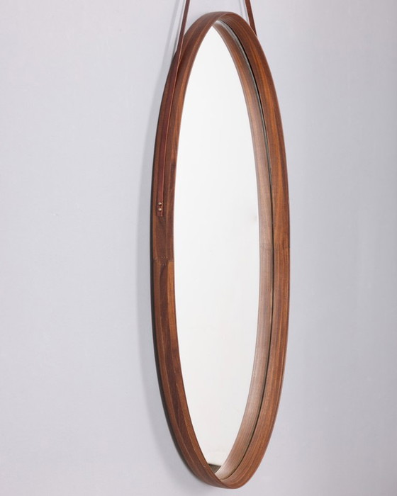 Image 1 of VINTAGE 1970S OVAL WALL MIRROR IN WOOD, ITALIAN DESIGN