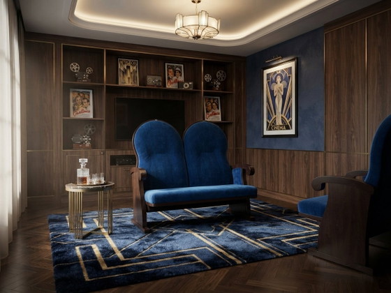 Loveseat vintage Art Déco con rivestimento blu, 1970 – Legno, Art Deco (photo 2 of 5)