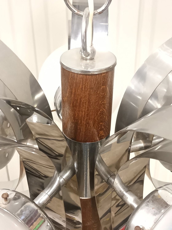 Space Age Chandelier, Murano Glass & Chrome, 70s, Mazzega, Metal, Silver (photo 8 of 15)