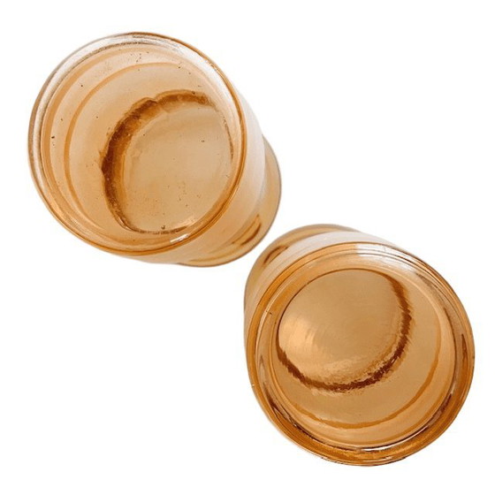 Image 1 of Par de jarrones De Rupel de vidrio rosa bañados en oro, estilo Hollywood Regency, años 30