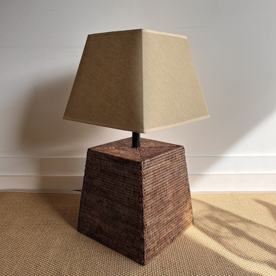 Image 1 of Xxl Square Rattan Bamboo Lamp Vintage