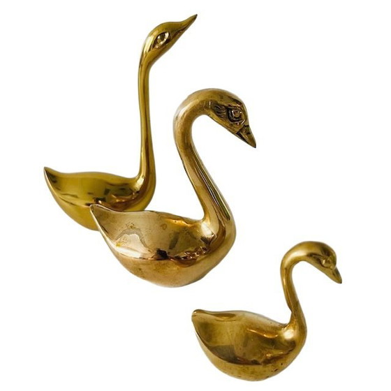 Image 1 of Set vintage de cygnes en laiton et cuivre