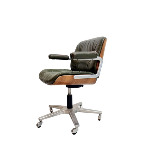 Giroflex vintage office chair with wooden shell and leather