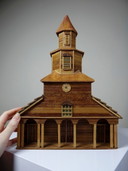 Vintage houten kerkmodel uit de jaren 1950-1970 "Iglesia Nercon Chiloe Chile"