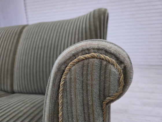 Image 1 of 1960s, Danish 3-seater sofa, original green furniture velour, oak wood.