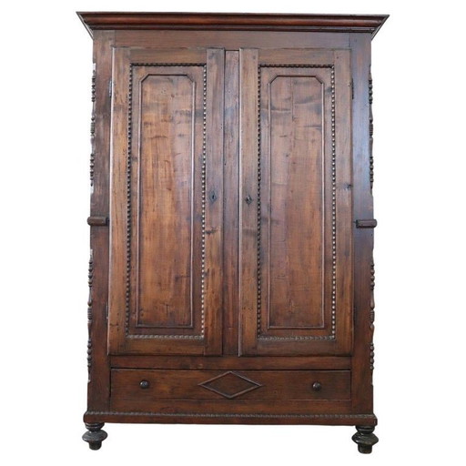 Antique Wardrobe in Solid Poplar Wood, Italy 19th Century