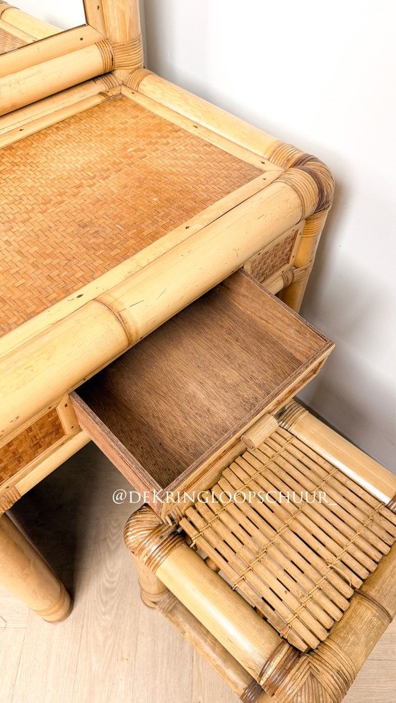 Coiffeuse en bambou, table de maquillage, Rotin, Beige (photo 7 sur 7)