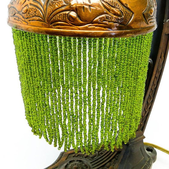 Metal Table Lamp with Floral Motifs, Austria-Hungary, Early 20th Century – Glass (photo 6 of 11)
