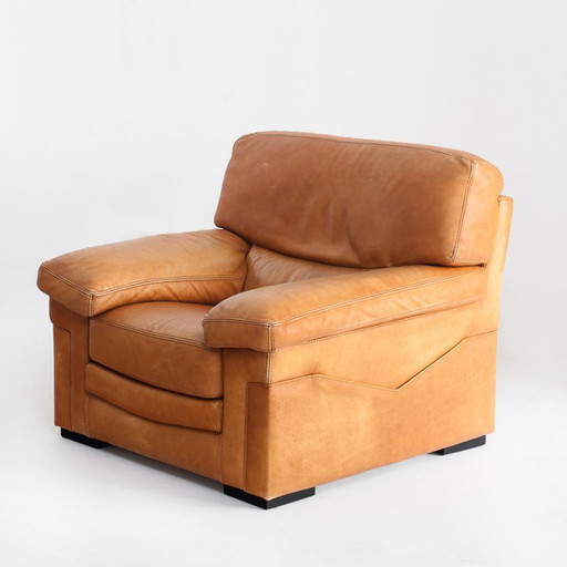Poltrona in pelle cammello, realizzata da Roche Bobois. Vintage - Francia, anni '80. – fauteuils, Leather (photo 2 of 18)