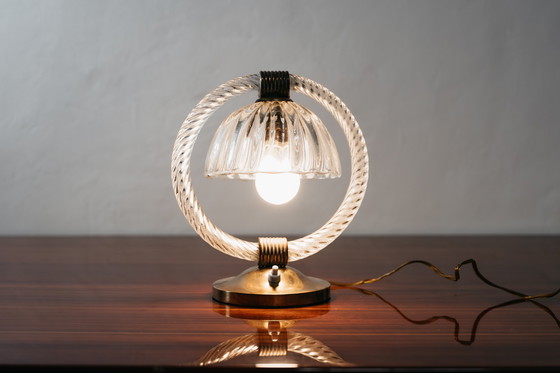Image 1 of Barovier & Toso Pair of Murano Glass and Brass Lampshades, 1950s Vintage