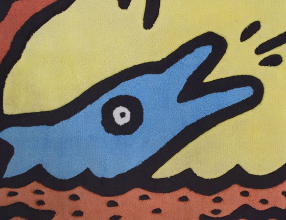 Image 1 of Tapis vintage « Dolphin Ride » conçu par Keith Haring, années 1990