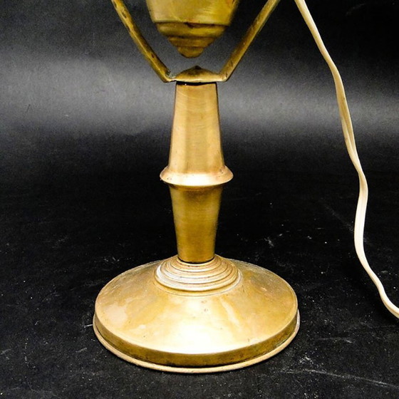Vintage Bedside Lamp, Poland, Early 20th Century – Table lamps, Textile, Brass (photo 3 of 5)