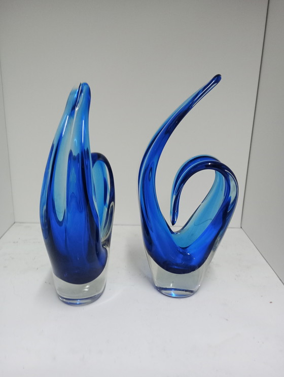 Image 1 of Murano glass midcentury pair of vases/pique fleur