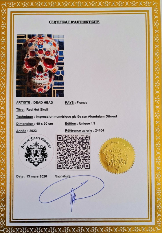 Image 1 of DEAD HEAD – Red Hot Skull – Giclée-Druck auf Aluminiumplatte