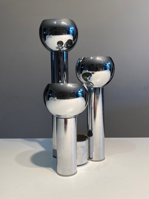 Vintage chromen kandelaar in Space Age-stijl