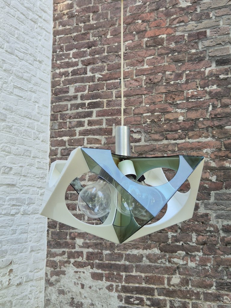 Lampada a sospensione geometrica in plastica vintage XL dell'era spaziale