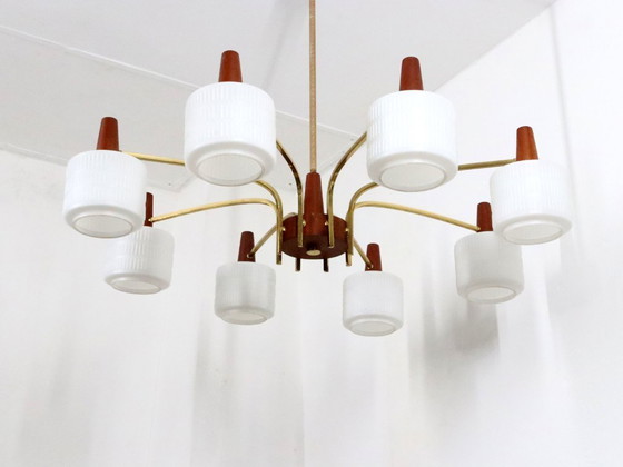 Image 1 of XL Lustre Vintage Design Danois Teck Verre Laiteux