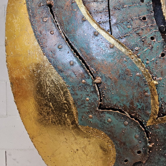 Image 1 of Unique large metal Thai art sculpture floor lamp with gold leaf accents / Chiang Mai / Chiang Rai Region