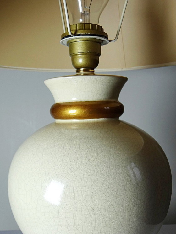 Image 1 of Vintage cream-white crackled earthenware lamp, Le Dauphin, 1960s-70s, Panama