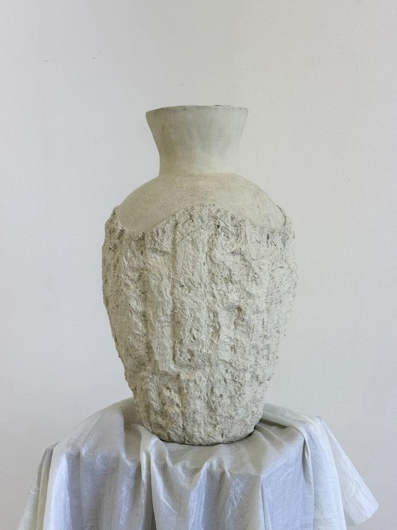 Image 1 of Large vintage earthenware vase with a travertine look