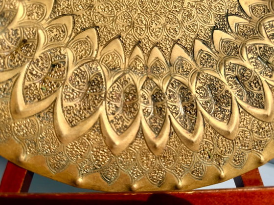 Grand Plat Mural Vintage en Laiton / Plateau Gravé avec Motif Paon – Bols, Brass (photo 9 of 9)