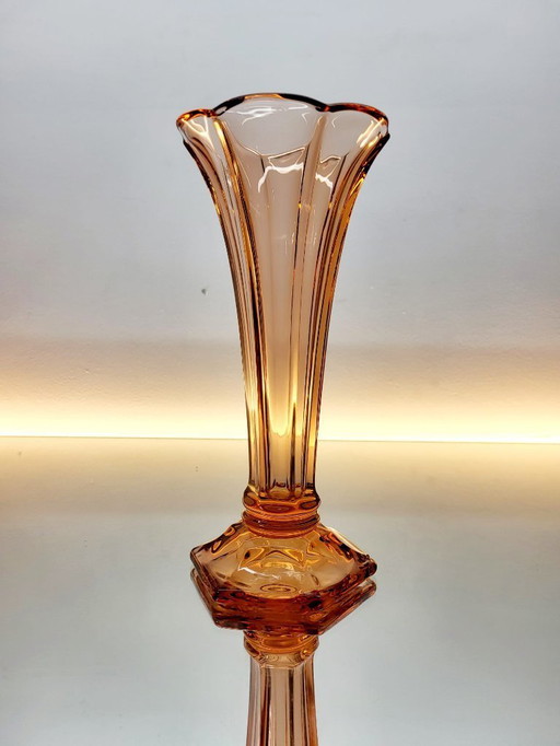 Val Saint Lambert Vaso Art déco, serie Luxval modello Américain M, colore rosa, Belgio