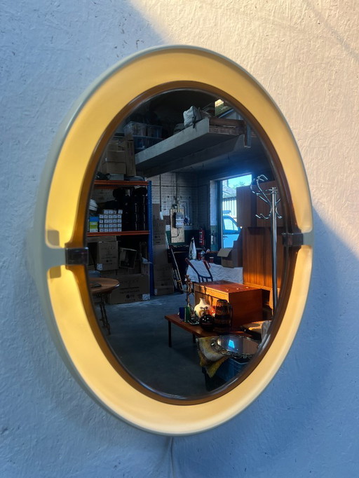 Vintage Oval Mirror With Lighting, Allibert, 1970's