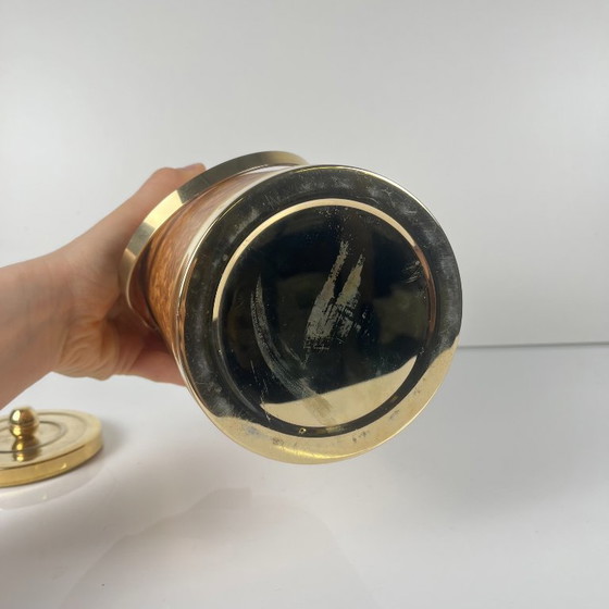 Image 1 of Vintage plastic ice bucket with elm burl effect, 1970