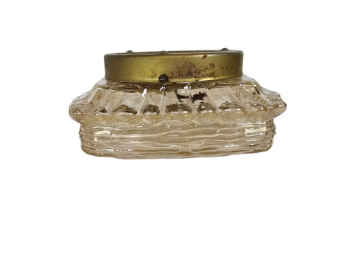 Glashütte Limburg - Bernstein - Deckenleuchte - Glas - Metall - 70er Jahre