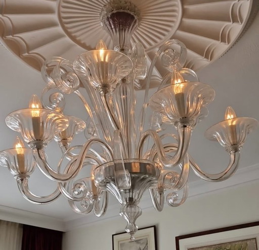 Large chandelier made of clear Murano glass