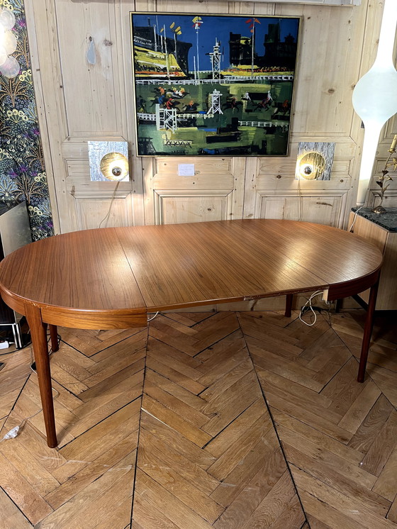 Image 1 of Scandinavian Style Round Table + 2 Teak Extensions