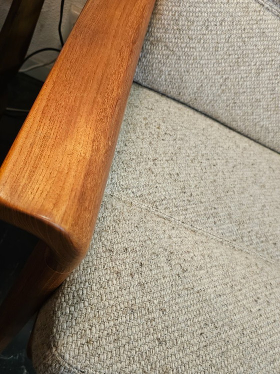Mid Century Dänisches skandinavisches Dreisitzer-Sofa, 3-5 Sitzer Sofas, Holz, Stoff, Beige, Vintage (Foto 8 von 13)