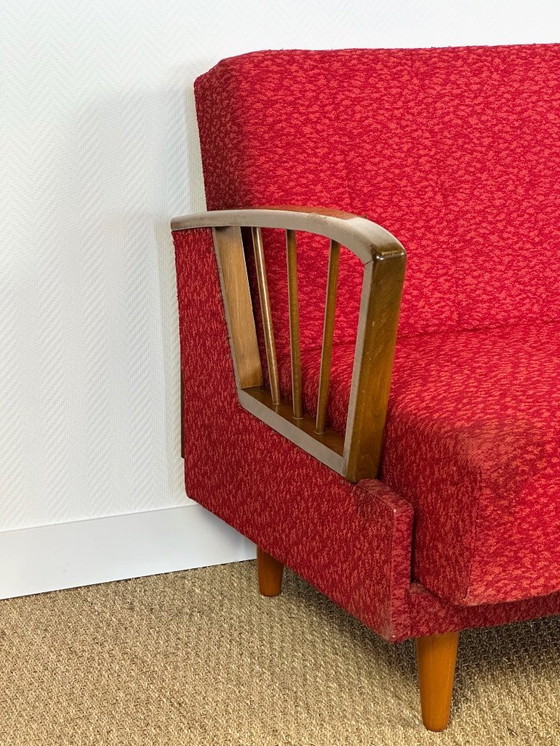 Image 1 of Vintage Scandinavische slaapbank van hout en stof, 1960