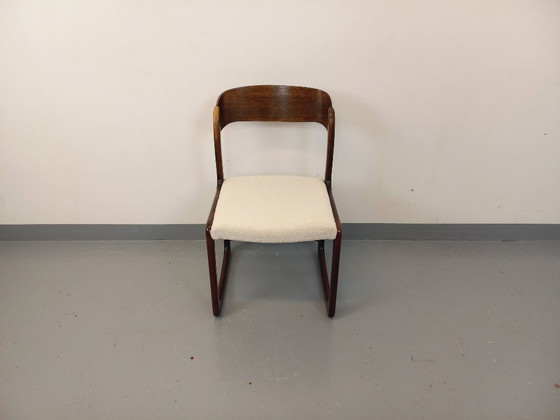 Image 1 of Sedia a slitta vintage in legno e tessuto bouclé del marchio Baumann degli anni '70