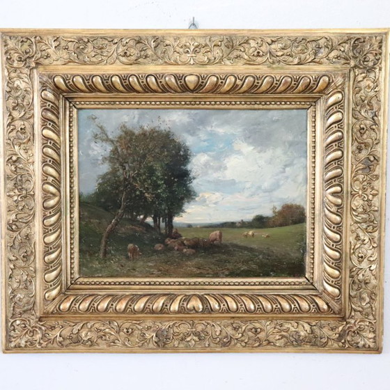Image 1 of Olieverfschilderij op paneel, Landschap met begroeiing, gesigneerd V. Bussolino, Italië, 19e eeuw.