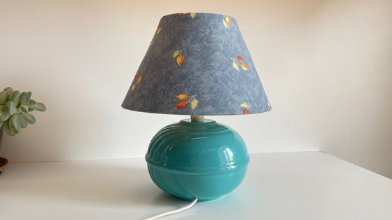 Image 1 of Vintage Ocean Blue Ceramic Lamp