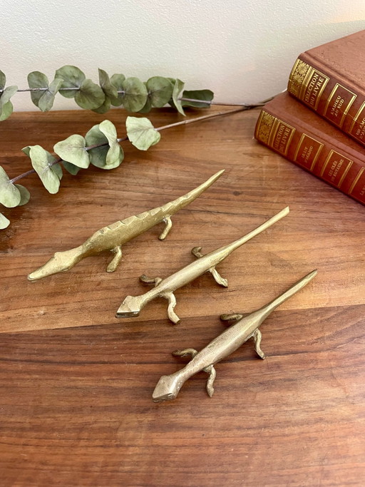 Set aus 2 Bronze-Eidechsenfiguren