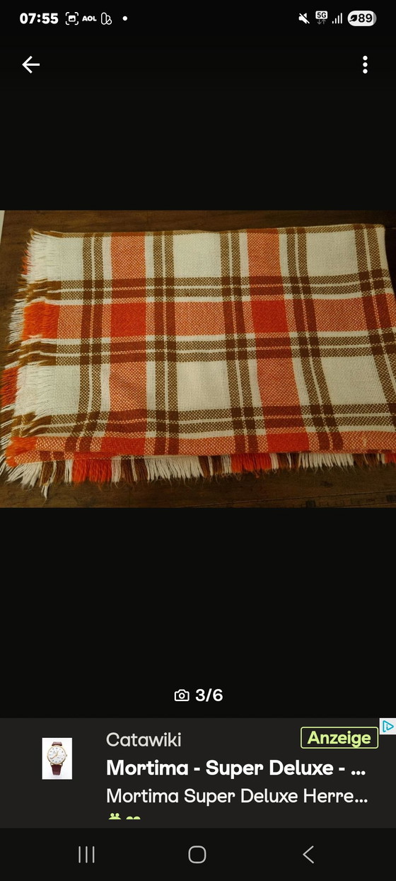Image 1 of Orange checkered tablecloth from the 1960s/70s