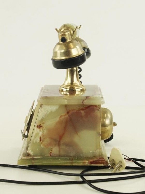 Image 1 of Vintage decoratieve telefoon in onyx en messing – Hollywood Regency stijl