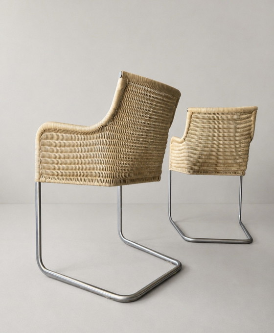 4x Vintage Tecta D43 sledestoelen, William DunkelWilliam Dunkel – Eetkamerstoelen, rvs, Textile (photo 5 of 15)