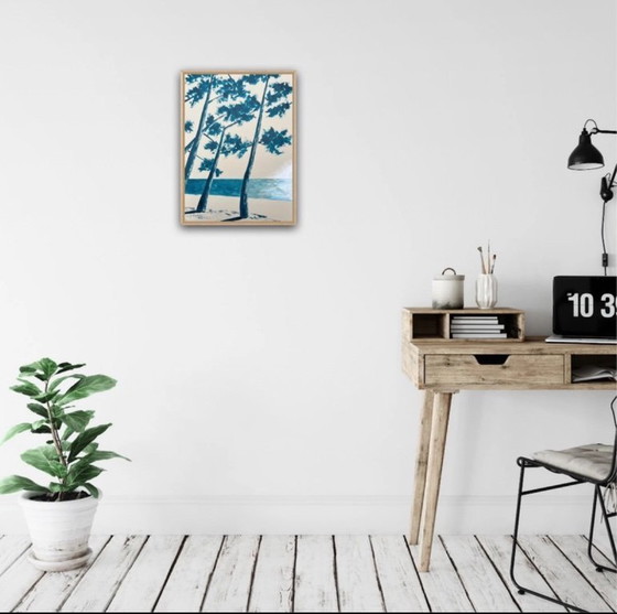 Image 1 of Inchiostro blu cinese su carta naturale. Dimensioni 30x40 cm.