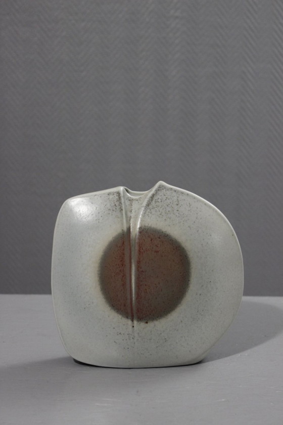 Image 1 of Porcelana Virebent - Jarrón con forma de lente y decoración abstracta, diseño modernista, década de 1970